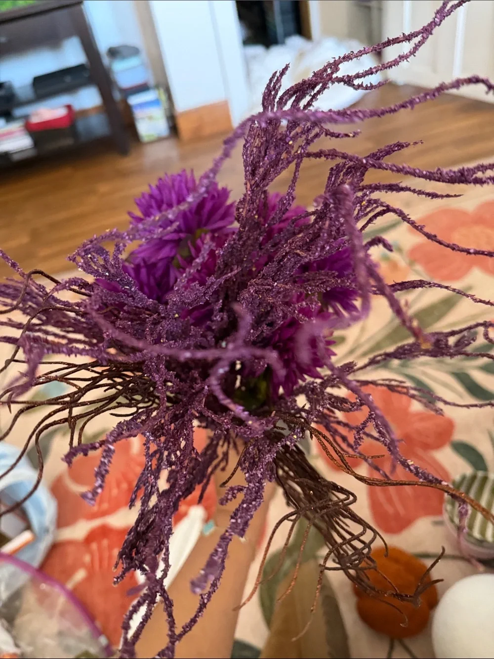 Artificial Purple Dahlia Bouquet with Glitter Sprays - Home Accents
